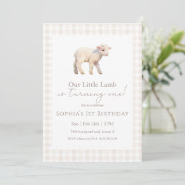 Our Little Lamb Birthday Neutral Gingham Kaart