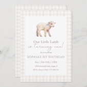 Our Little Lamb Birthday Neutral Gingham Kaart (Voorkant / Achterkant)