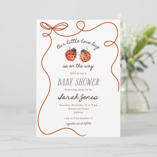 Our Little Love Bug Baby Shower Invitation Kaart (Staand voorkant)