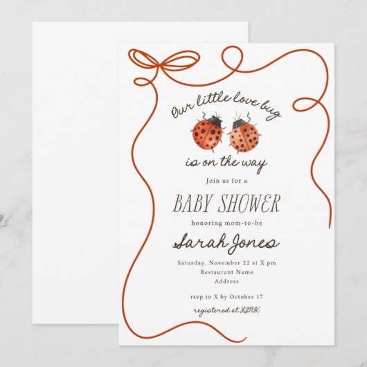 Our Little Love Bug Baby Shower Invitation Kaart (Voorkant / Achterkant)