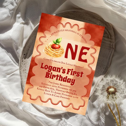 Our Little Meatball Is Turning One 1st Birthday  Kaart