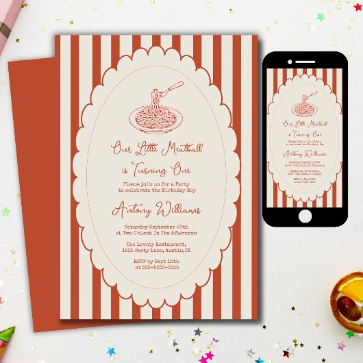 Our little meatball is turning one 1st Birthday  Kaart