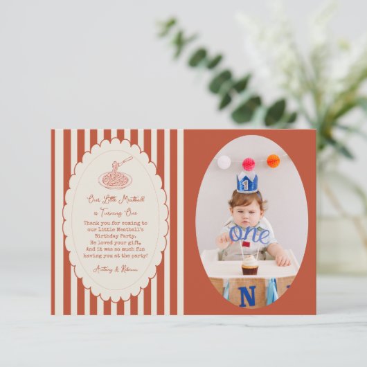 Our little meatball is turning one Birthday Photo  Bedankkaart (Staand voorkant)