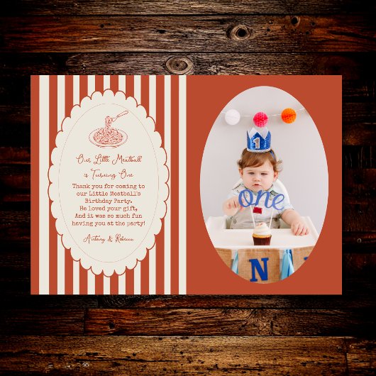 Our little meatball is turning one Birthday Photo  Bedankkaart