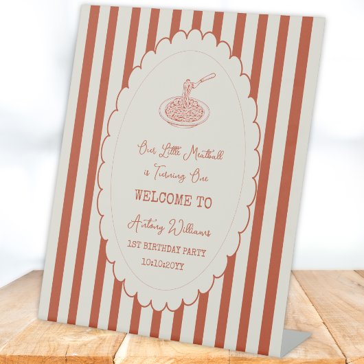 Our little meatball is turning one Welcome  Reclamebord Met Voetstuk