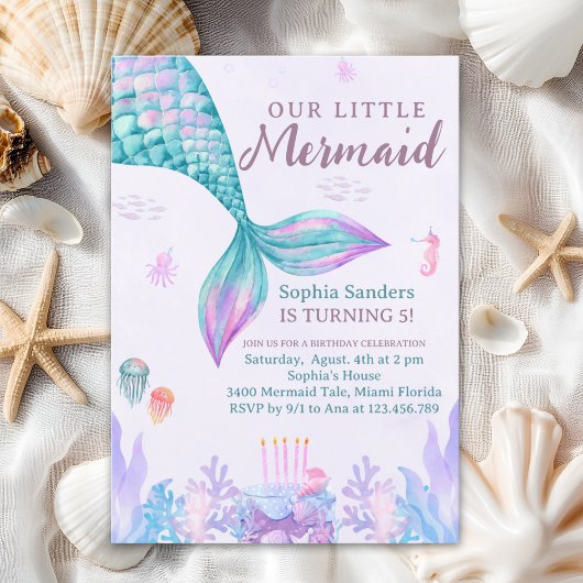 Our Little Mermaid Birthday Party Pink Kaart