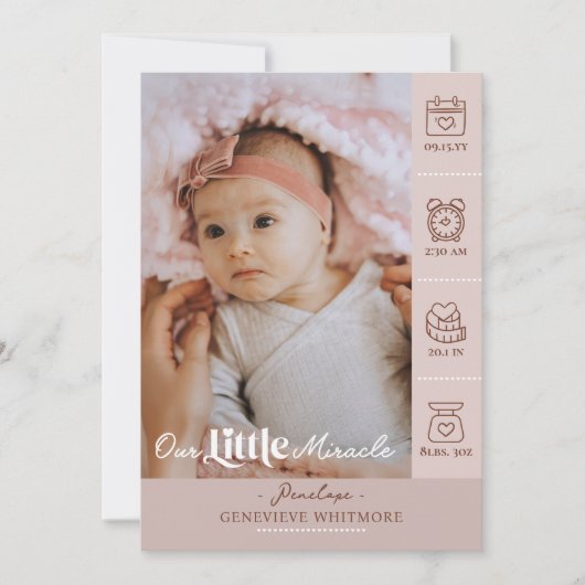 Our Little Miracle Baby Birth Stats Newborn Photos Aankondiging (Voorkant)
