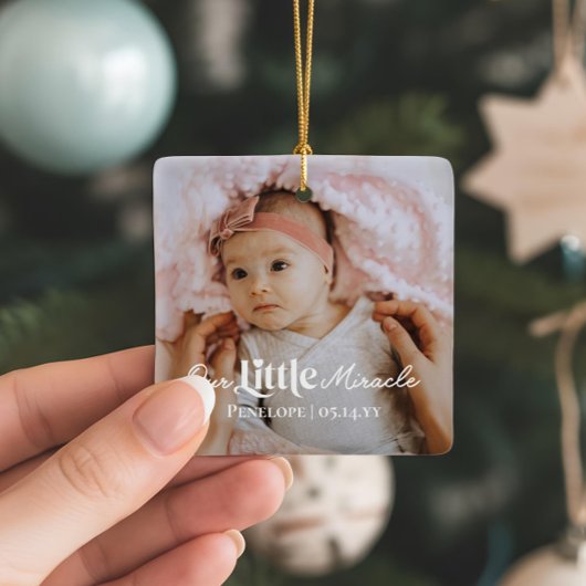 Our Little Miracle Baby Birth Stats Photo Keepsake Keramisch Ornament