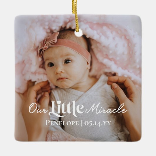 Our Little Miracle Baby Birth Stats Photo Keepsake Keramisch Ornament (Voorkant)