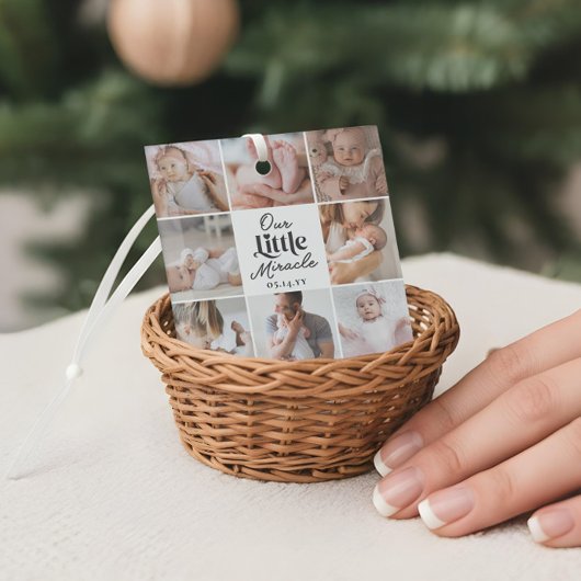 Our Little Miracle Newborn Baby Photo Grid Collage Glas Ornament