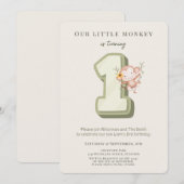 Our Little Monkey 1st Birthday invitation Kaart (Voorkant / Achterkant)