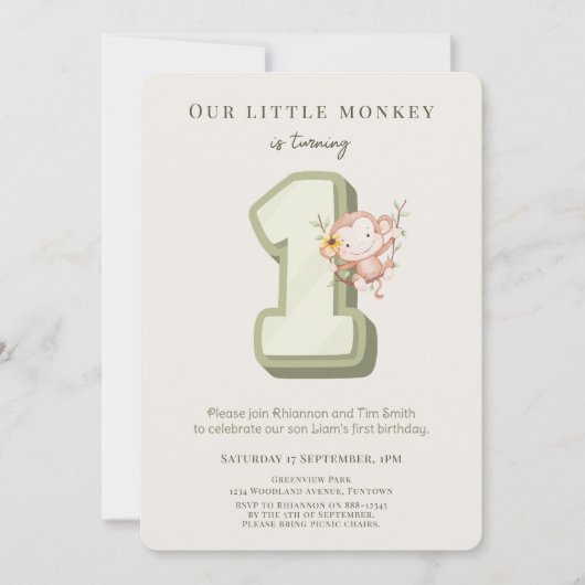 Our Little Monkey 1st Birthday invitation Kaart (Voorkant)