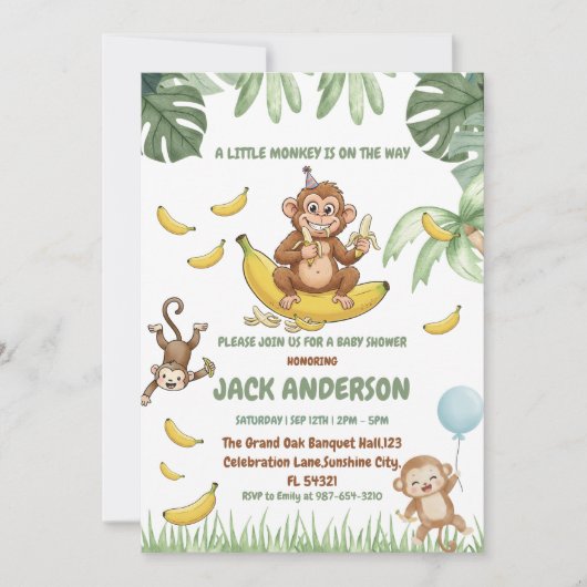 Our Little Monkey is Turning 1 Birthday Party  Kaart (Voorkant)