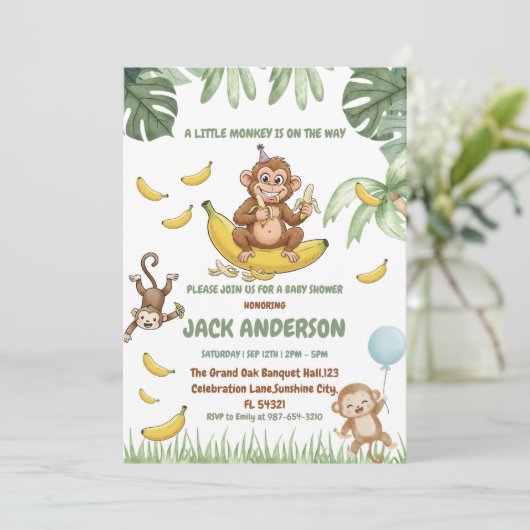 Our Little Monkey is Turning 1 Birthday Party  Kaart (Staand voorkant)