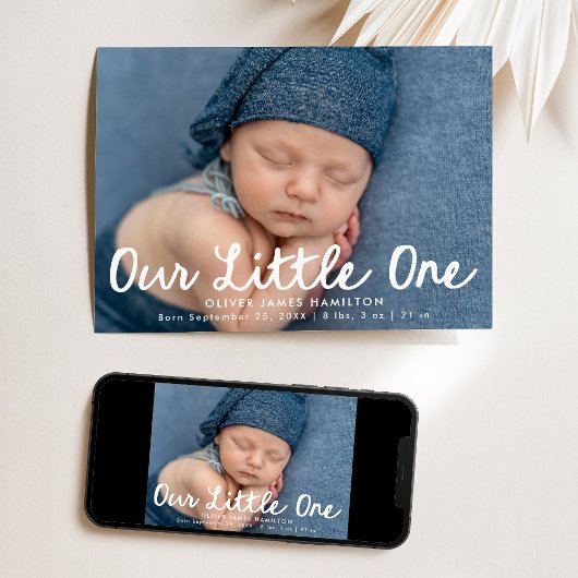 Our Little One Handwritten Script Photo Birth Aankondiging
