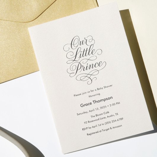 Our Little Prince Baby Creamy White Minimal Script Kaart