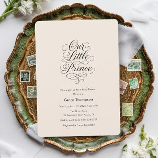 Our Little Prince Minimal Script Peach Baby Shower Kaart