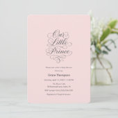 Our Little Prince Pink Minimal Script Baby Shower Kaart (Staand voorkant)