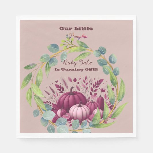 Our Little Pumpkin 1st Birthday Fall Wreath Purple Servet (Voorkant)