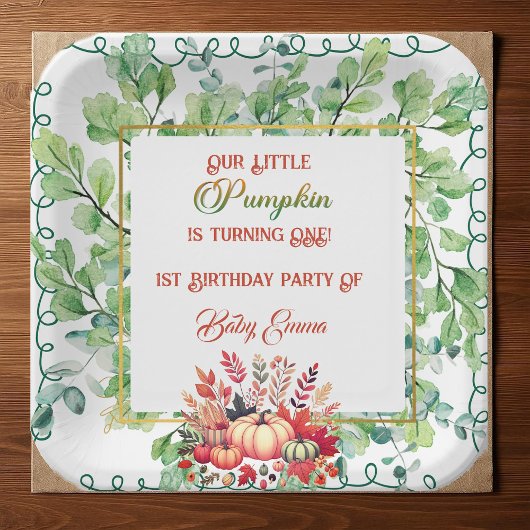 Our Little Pumpkin 1st Birthday Green Fall Wreath  Papieren Bordje