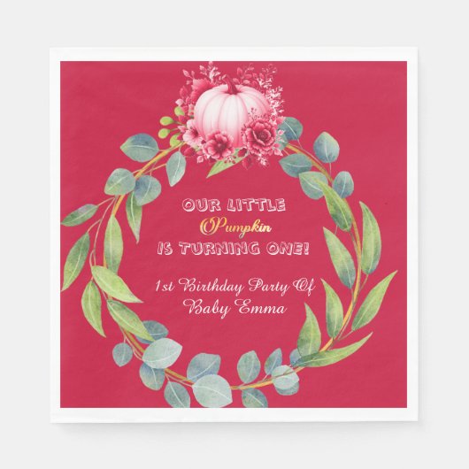 Our Little Pumpkin 1st Birthday Green Wreath Pink Servet (Voorkant)