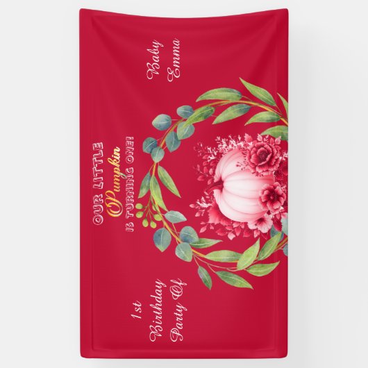 Our Little Pumpkin 1st Birthday Green Wreath Pink Spandoek (Verticaal)