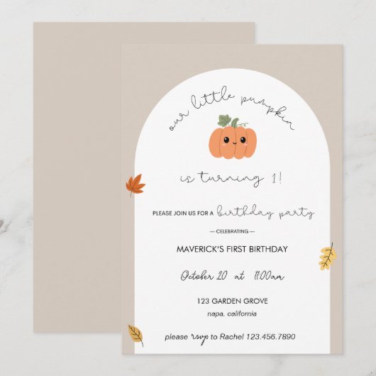 Our Little Pumpkin First Birthday Invitation Kaart (Voorkant / Achterkant)