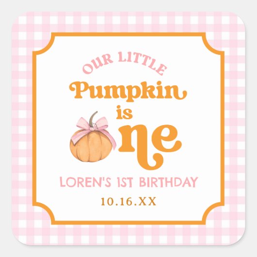Our Little Pumpkin Girl 1st Birthday Party Vierkante Sticker (Voorkant)