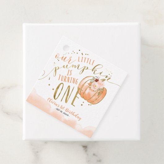 Our Little Pumpkin Is Turning One 1st Birthday Bedankjes Labels (In situ)