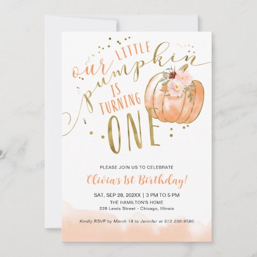 Our Little Pumpkin Is Turning One 1st Birthday Kaart (Voorkant)