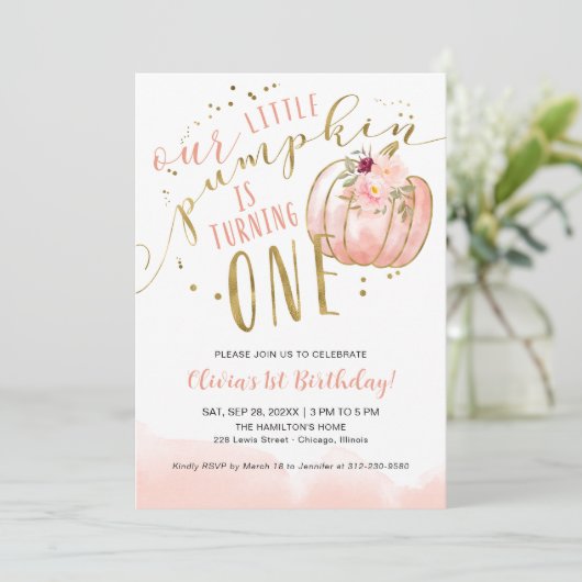 Our Little Pumpkin Is Turning One 1st Birthday Kaart (Staand voorkant)