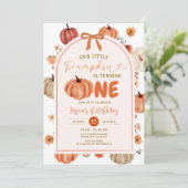 Our Little Pumpkin is turning one birthday party Kaart (Staand voorkant)