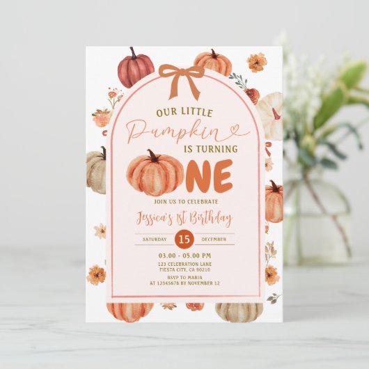Our Little Pumpkin is turning one birthday party Kaart (Staand voorkant)