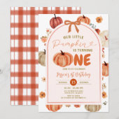 Our Little Pumpkin is turning one birthday party Kaart (Voorkant / Achterkant)