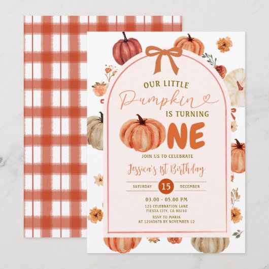 Our Little Pumpkin is turning one birthday party Kaart (Voorkant / Achterkant)