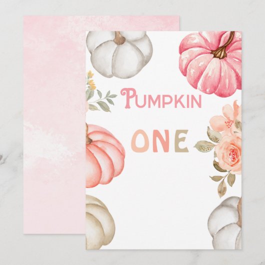 Our Little Pumpkin | Pink Bold Girl 1st Birthday Kaart (Voorkant / Achterkant)