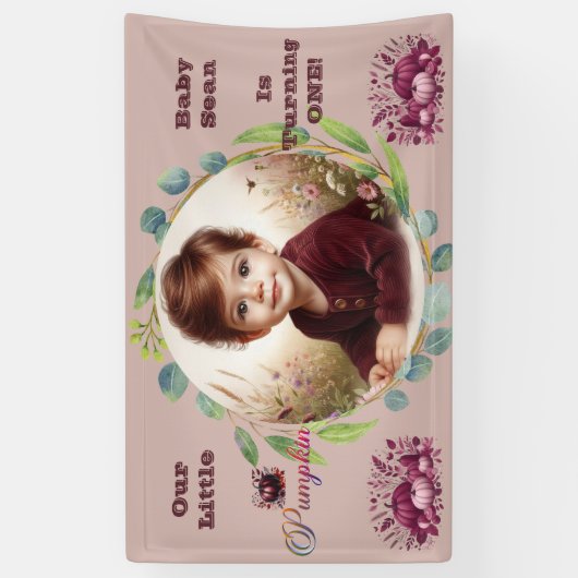 Our Little Pumpkin Purple 1st Birthday Fall Wreath Spandoek (Verticaal)