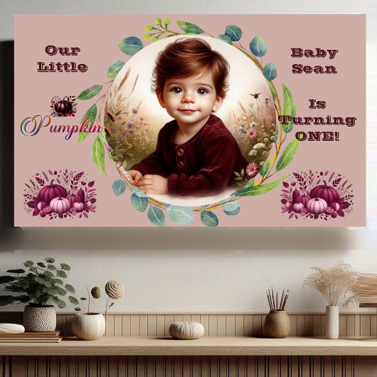 Our Little Pumpkin Purple 1st Birthday Fall Wreath Spandoek