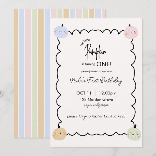 Our Little Pumpkin’s First Birthday Invitation Kaart (Voorkant / Achterkant)