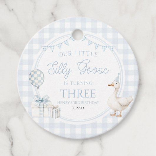 Our Little Silly Goose Blue Birthday Party Bedankjes Labels (Voorkant)