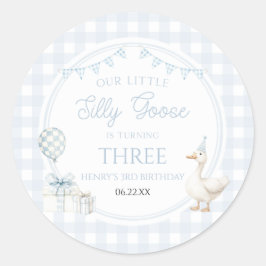 Our Little Silly Goose Blue Birthday Party Ronde Sticker