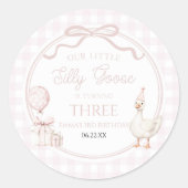Our Little Silly Goose Pink Bow Birthday Party Ronde Sticker (Voorkant)