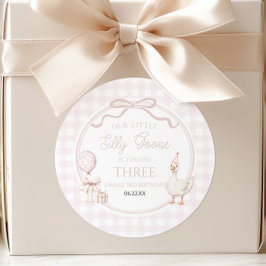 Our Little Silly Goose Pink Bow Birthday Party Ronde Sticker