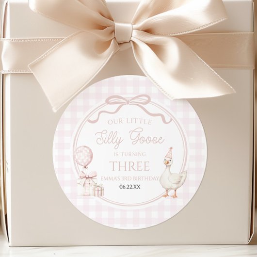 Our Little Silly Goose Pink Bow Birthday Party Ronde Sticker