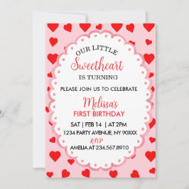 Our Little Sweetheart First Birthday Invitation. Kaart