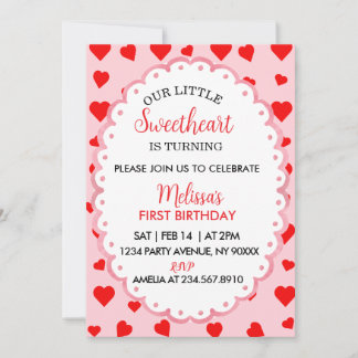 Our Little Sweetheart First Birthday Invitation. Kaart