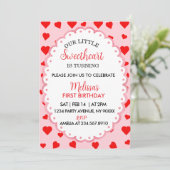 Our Little Sweetheart First Birthday Invitation. Kaart (Staand voorkant)