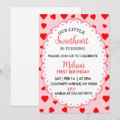 Our Little Sweetheart First Birthday Invitation. Kaart (Voorkant / Achterkant)