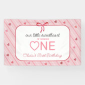 Our Little Sweetheart Is One Hearts Bows Birthday Spandoek (Horizontaal)