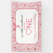 Our Little Sweetheart Is One Hearts Bows Birthday Spandoek (Verticaal)